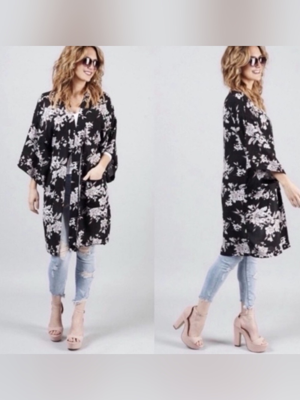 Spiritual Gangster Maya Black Floral Kimono Womens One Size Swim Coverup Beach